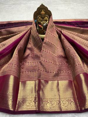 banarasi silk blend purple color women's saree with blouse 3