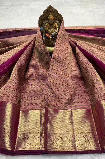 banarasi silk blend purple color women's saree with blouse