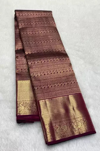 banarasi silk blend purple color women's saree with blouse