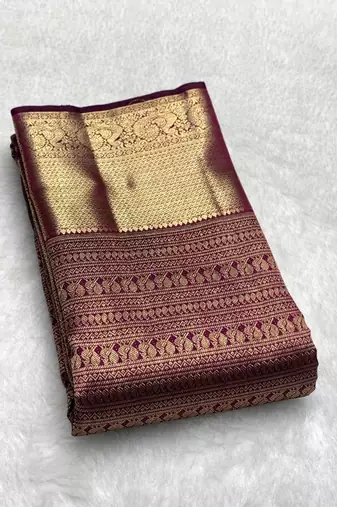 banarasi silk blend purple color women's saree with blouse