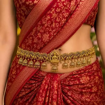 Lakshmi Temple Waist Belt, Gold Tone Kamarband, South Indian Bridal Jewelry 1