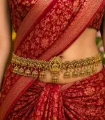 Lakshmi Temple Waist Belt, Gold Tone Kamarband, South Indian Bridal Jewelry