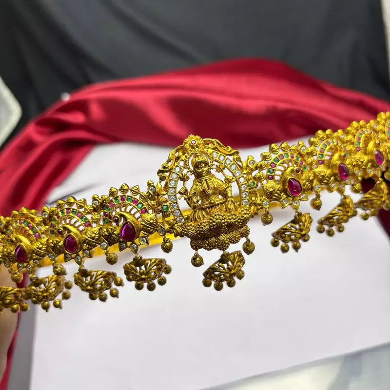 Lakshmi Temple Waist Belt, Gold Tone Kamarband, South Indian Bridal Jewelry