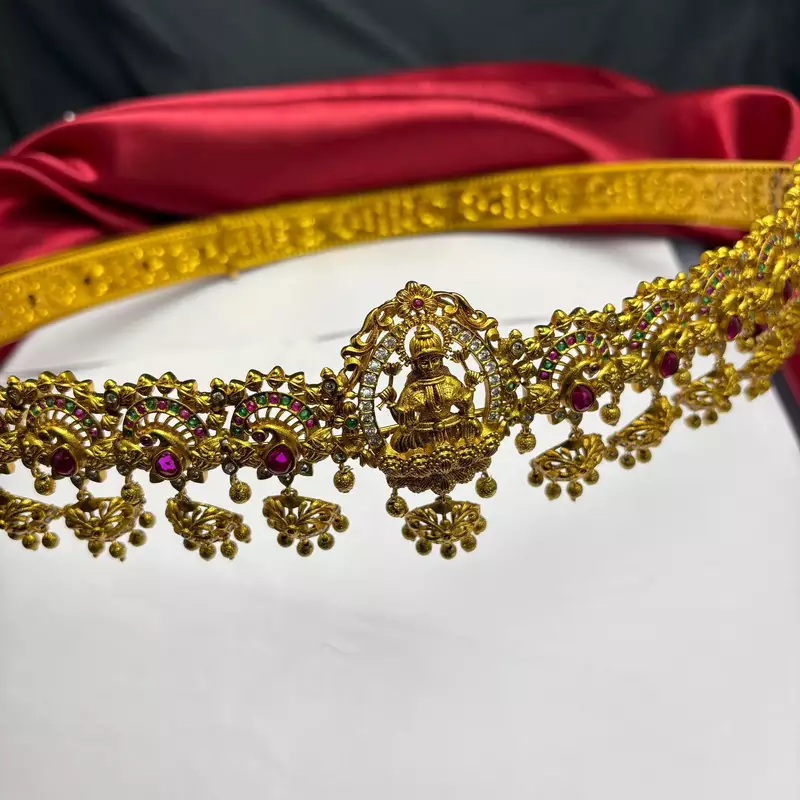 Lakshmi Temple Waist Belt, Gold Tone Kamarband, South Indian Bridal Jewelry