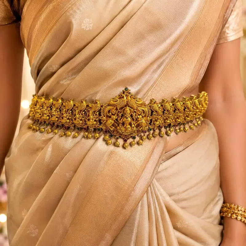 Traditional Lakshmi Temple Waist Belt, South Indian Bridal Saree Jewelry