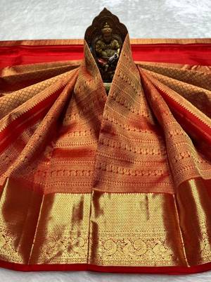 banarasi silk blend maroon color women's saree with blouse 3