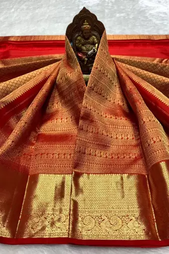 banarasi silk blend maroon color women's saree with blouse