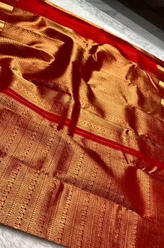 banarasi silk blend maroon color women's saree with blouse