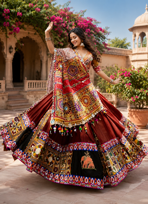 Mutli Color Digital Print And Mirror Work Slik Blend Lehenga Choli 2