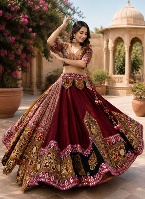 Mutli Color Digital Print And Mirror Work Slik Blend Lehenga Choli 3
