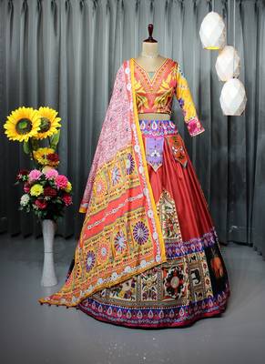 Mutli Color Digital Print And Mirror Work Slik Blend Lehenga Choli 1