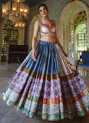 Mutli Color Digital Print And Mirror Work Slik Blend Lehenga Choli 1