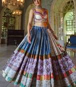 Mutli Color Digital Print And Mirror Work Slik Blend Lehenga Choli