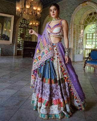 Mutli Color Digital Print And Mirror Work Slik Blend Lehenga Choli 2