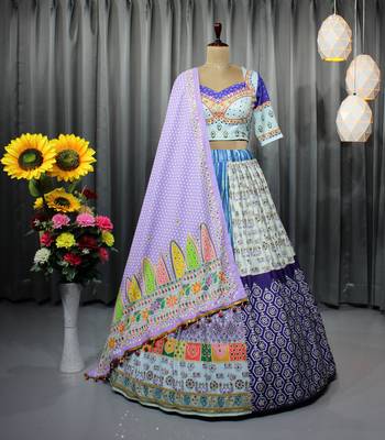 Mutli Color Digital Print And Mirror Work Slik Blend Lehenga Choli 3