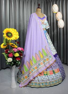 Mutli Color Digital Print And Mirror Work Slik Blend Lehenga Choli 4