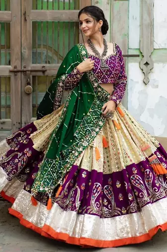 Mutli Color Digital Print And Mirror Work Cotton Lehenga Choli