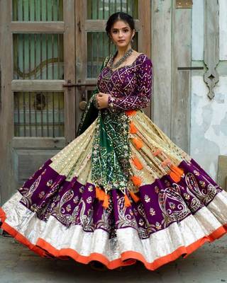 Mutli Color Digital Print And Mirror Work Cotton Lehenga Choli 3