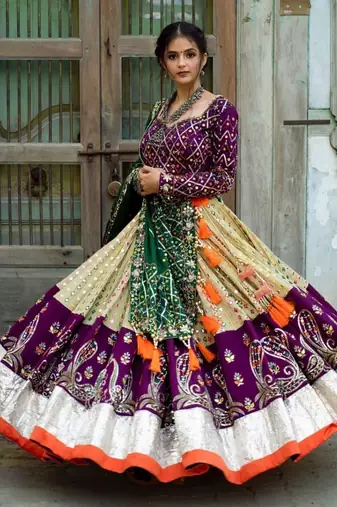 Mutli Color Digital Print And Mirror Work Cotton Lehenga Choli