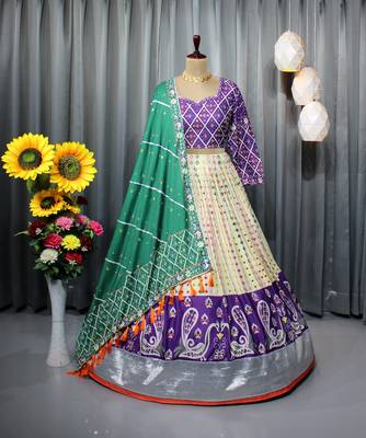 Mutli Color Digital Print And Mirror Work Cotton Lehenga Choli 1