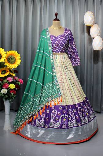 Mutli Color Digital Print And Mirror Work Cotton Lehenga Choli