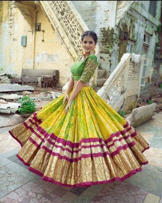 Multi Color Digital Print And Mirror Work Slik Blend Lehenga Choli 2