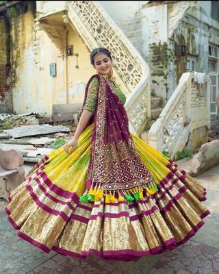 Multi Color Digital Print And Mirror Work Slik Blend Lehenga Choli 3