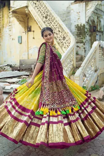 Multi Color Digital Print And Mirror Work Slik Blend Lehenga Choli