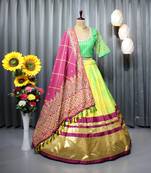 Multi Color Digital Print And Mirror Work Slik Blend Lehenga Choli