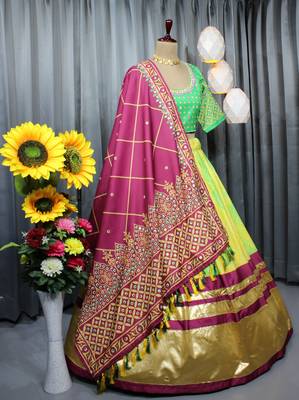 Multi Color Digital Print And Mirror Work Slik Blend Lehenga Choli 4