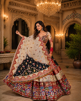 Multi Color Digital Print And Mirror Work Slik Blend Lehenga Choli 1