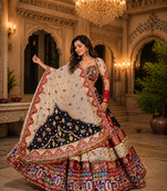 Multi Color Digital Print And Mirror Work Slik Blend Lehenga Choli
