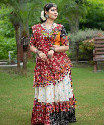 Multi Color Digital Print And Mirror Work Slik Blend Lehenga Choli 1