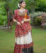 Multi Color Digital Print And Mirror Work Slik Blend Lehenga Choli