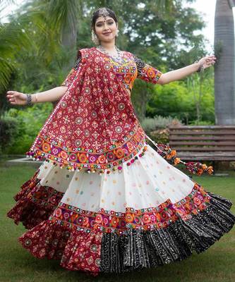 Multi Color Digital Print And Mirror Work Slik Blend Lehenga Choli 2