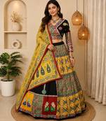 Black Color Digital Print And Mirror Work Slik Blend Lehenga Choli