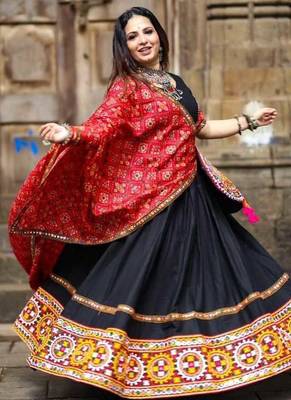 Black Color Digital Print And Mirror Work Cotton Lehenga Choli 2
