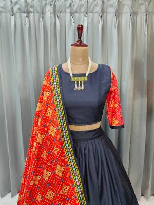Black Color Digital Print And Mirror Work Cotton Lehenga Choli 4