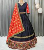 Black Color Digital Print And Mirror Work Cotton Lehenga Choli