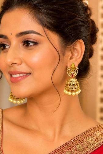 Lakshmi Jhumka Earrings, Brass Temple Earrings, Pearl Drop Indian Bridal Earrings