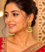 Lakshmi Jhumka Earrings, Brass Temple Earrings, Pearl Drop Indian Bridal Earrings