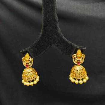 Lakshmi Jhumka Earrings, Brass Temple Earrings, Pearl Drop Indian Bridal Earrings 3