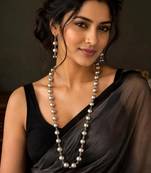 Oxidized Silver Ball Bead Long Necklace Set, German Silver Necklace Earrings Set