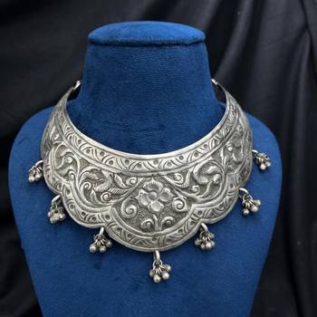 Tribal Silver Choker | Oxidized Floral Statement Necklace | Boho Ethnic Collar 2