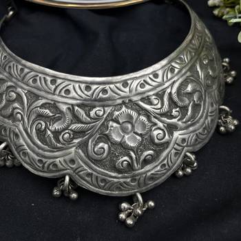 Tribal Silver Choker | Oxidized Floral Statement Necklace | Boho Ethnic Collar 4