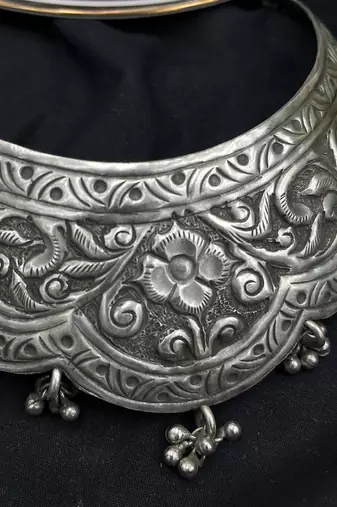 Tribal Silver Choker | Oxidized Floral Statement Necklace | Boho Ethnic Collar