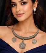 Tribal Silver Choker Set | Boho Oxidized Hasli Necklace & Earrings | Statement Ethnic Jewelry