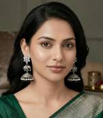 Oxidized Silver Elephant Jhumkas | Boho Pearl Drop Statement Earrings