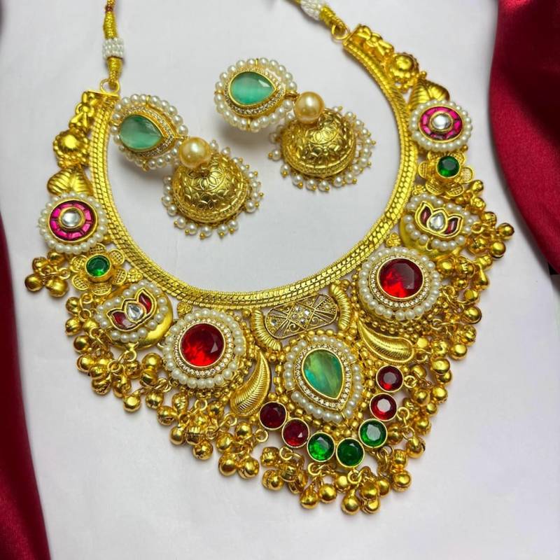 South Indian Gold Bridal Necklace Set, Kundan Jhumka Jewelry