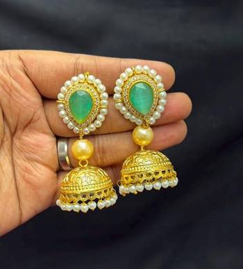 South Indian Gold Bridal Necklace Set, Kundan Jhumka Jewelry 3